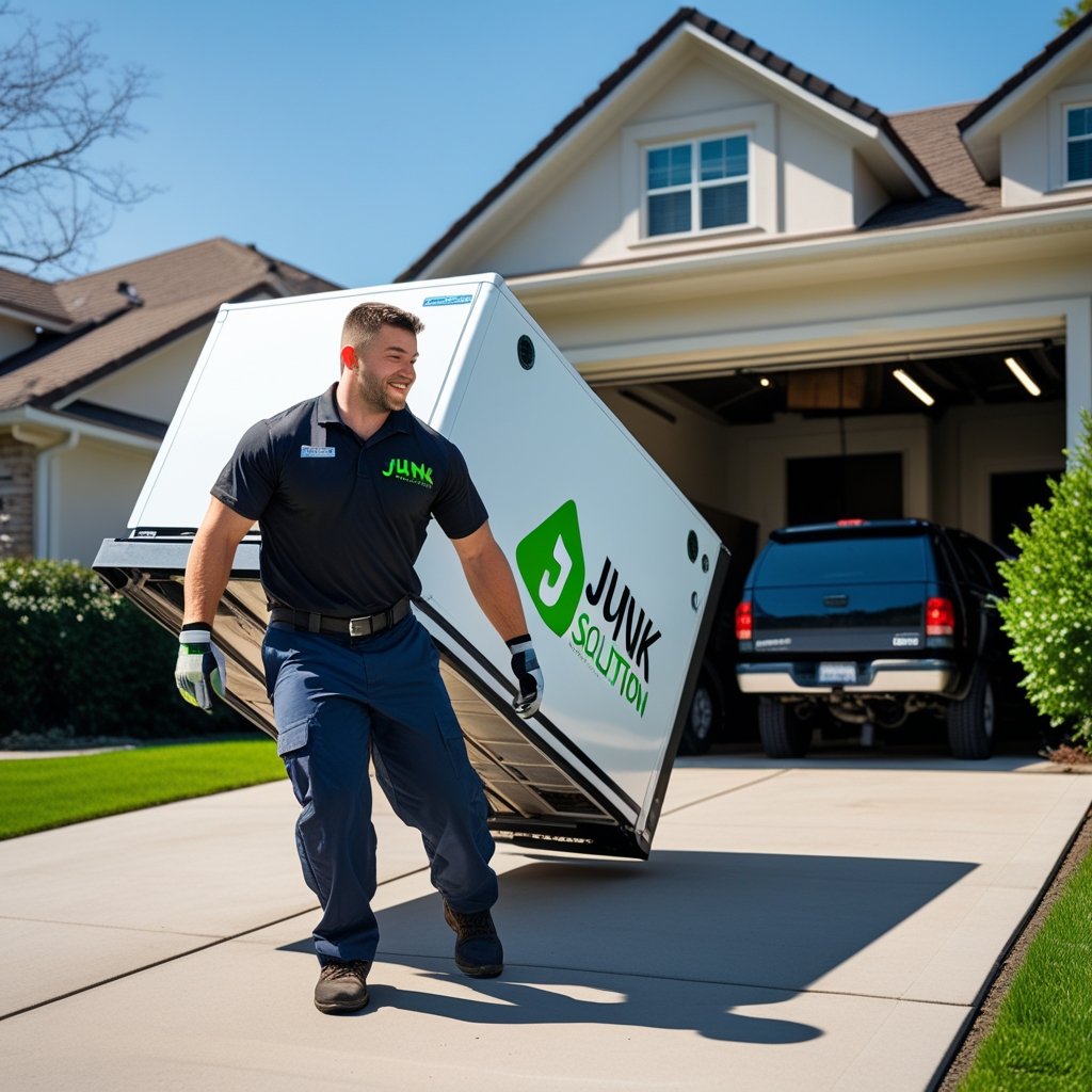 Uniformed crew hauling furniture